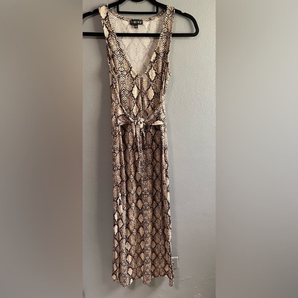 Timing  animal print tie waist ribbed midi tank dress. Size Small.